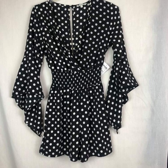 Charlotte Russe Pants - Charlotte Russe Polka Dot Long Sleeve Romper